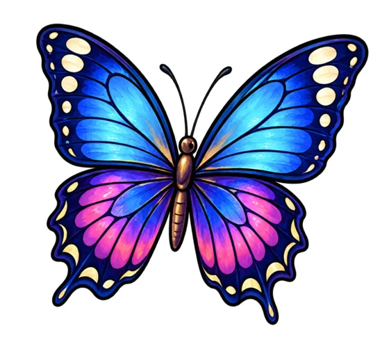 A butterfly with blue and pink wings