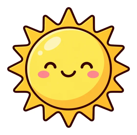 A smiling sun with rosy cheeks