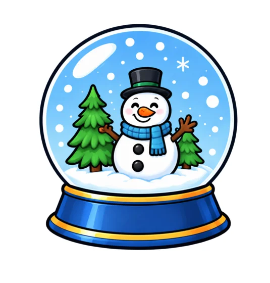 A snow globe holding a snowman and two fir trees